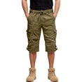 thumbnail image 5 of Men's 3/4 Cargo Shorts Below Knee Elastic Waist Shorts Long Capri Below the Knee Big and Tall Cargo Short Pants Multi-Pocket Outdoor Work Relaxed Fit Pants,Yellow L, 5 of 5