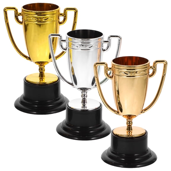 COMPUKAS 3-Piece Race Car Plastic Trophies Set, Assorted Colors for Awards, Prizes, and Party Decorations