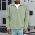 thumbnail image 2 of NOLDARES Men's Quarter Zip Pullover Long Sleeve Sweatshirt 1/4 Zip Golf Shirt Winter Fleece Lined Thermal Pullover,Light Green,5XL, 2 of 4
