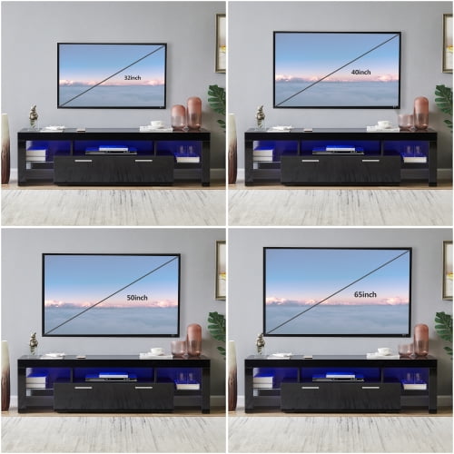 Modern LED TV Stand for 32 40 50 60 70 inch TV High Glossy Entertainment Center with LED Lights Gaming Media Console TV Stand with Storage Wood TV