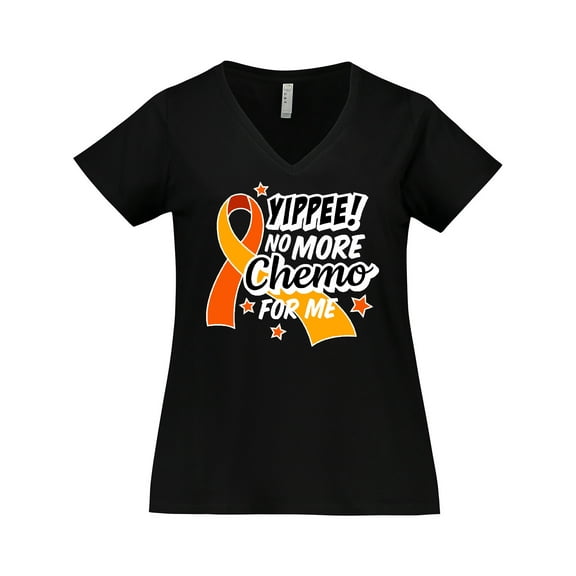 Inktastic Leukemia Awareness Yippee no More Chemo for Me Women's Plus Size V-Neck T-Shirt