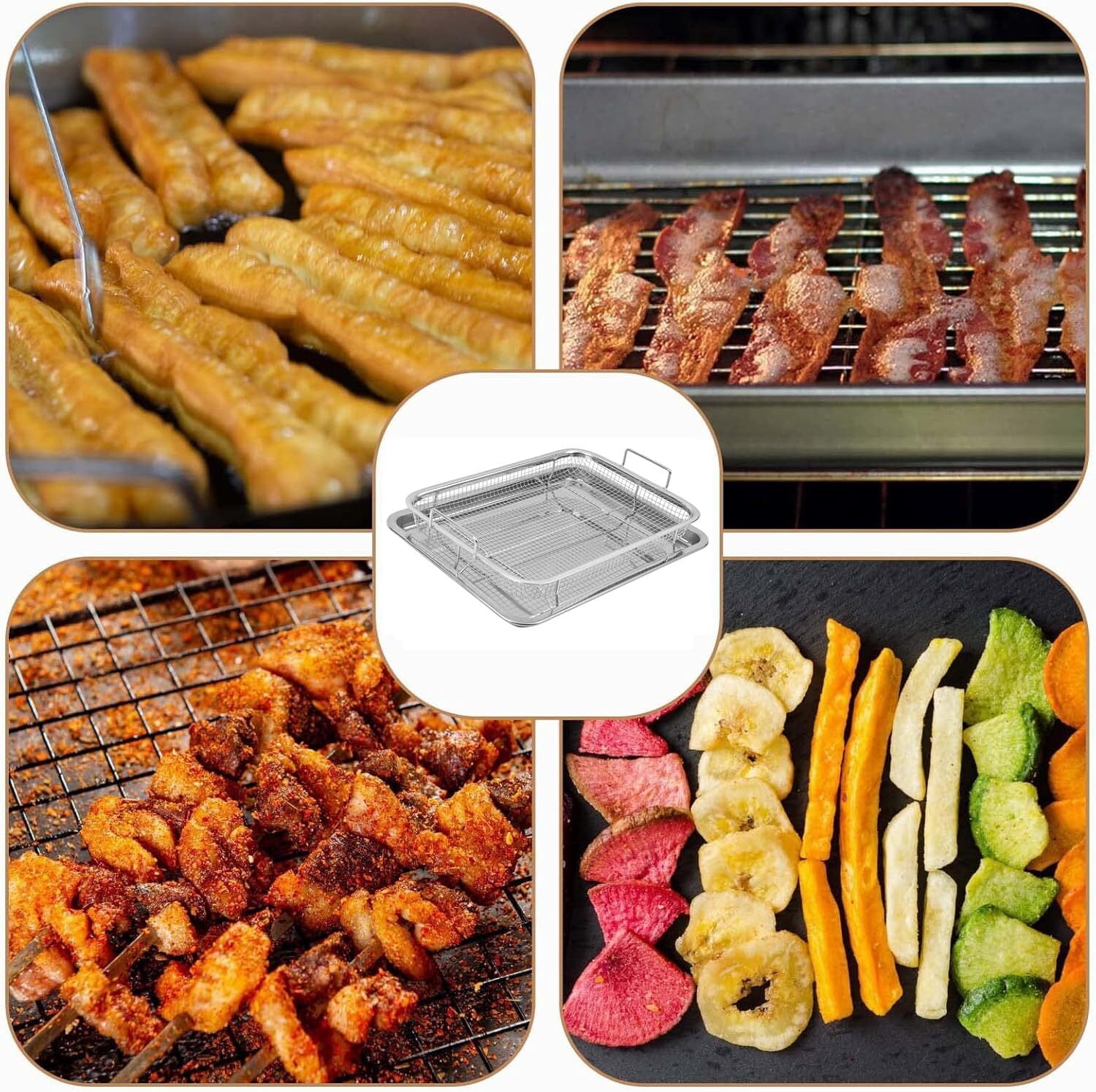 LQQBOX Air Fryer Basket for Oven, 19.09'' x 12.8'' Extra Large Air Fryer Basket and Pan, Stainless Steel Oven Air Fryer Basket and Tray