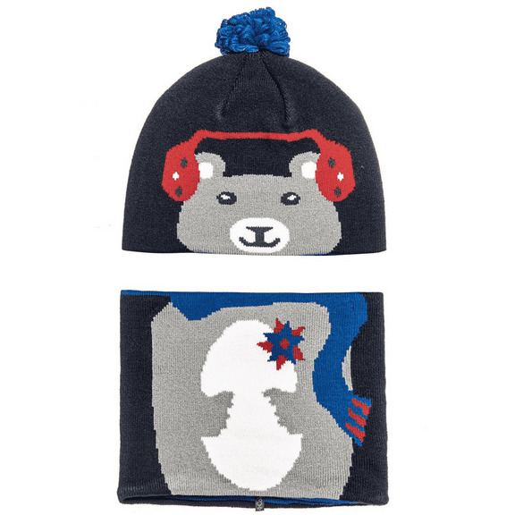 Columbia Unisex Baby Infant Snow More Beanie and Gaiter Set, Collegiate Navy Bear, One Size
