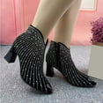 thumbnail image 6 of PiGOGI Women's High Top Thick Heel Boots Rhinestone Embellished Fashionable Casual Evening Wear Boots for Women Black 40, 6 of 6