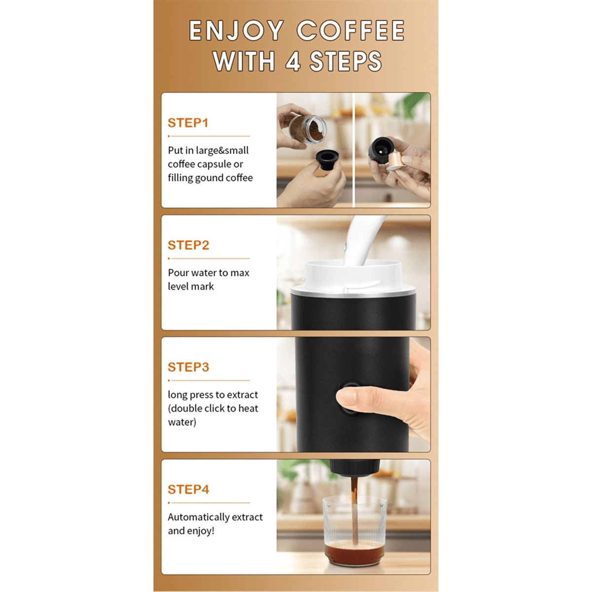 Portable Electric Espresso Machine with Travel Bag Portable Coffee Maker for Travel Self-Heating Car Espresso Maker E