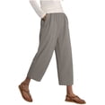 thumbnail image 5 of LEKWK Linen Crop Pants for Women Elastic Waist Casual Wide Leg Pants Loose Fit Solid Comfy Palazzo Bottoms with Pockets Fashion Beach Vacation Outfits, 5 of 7