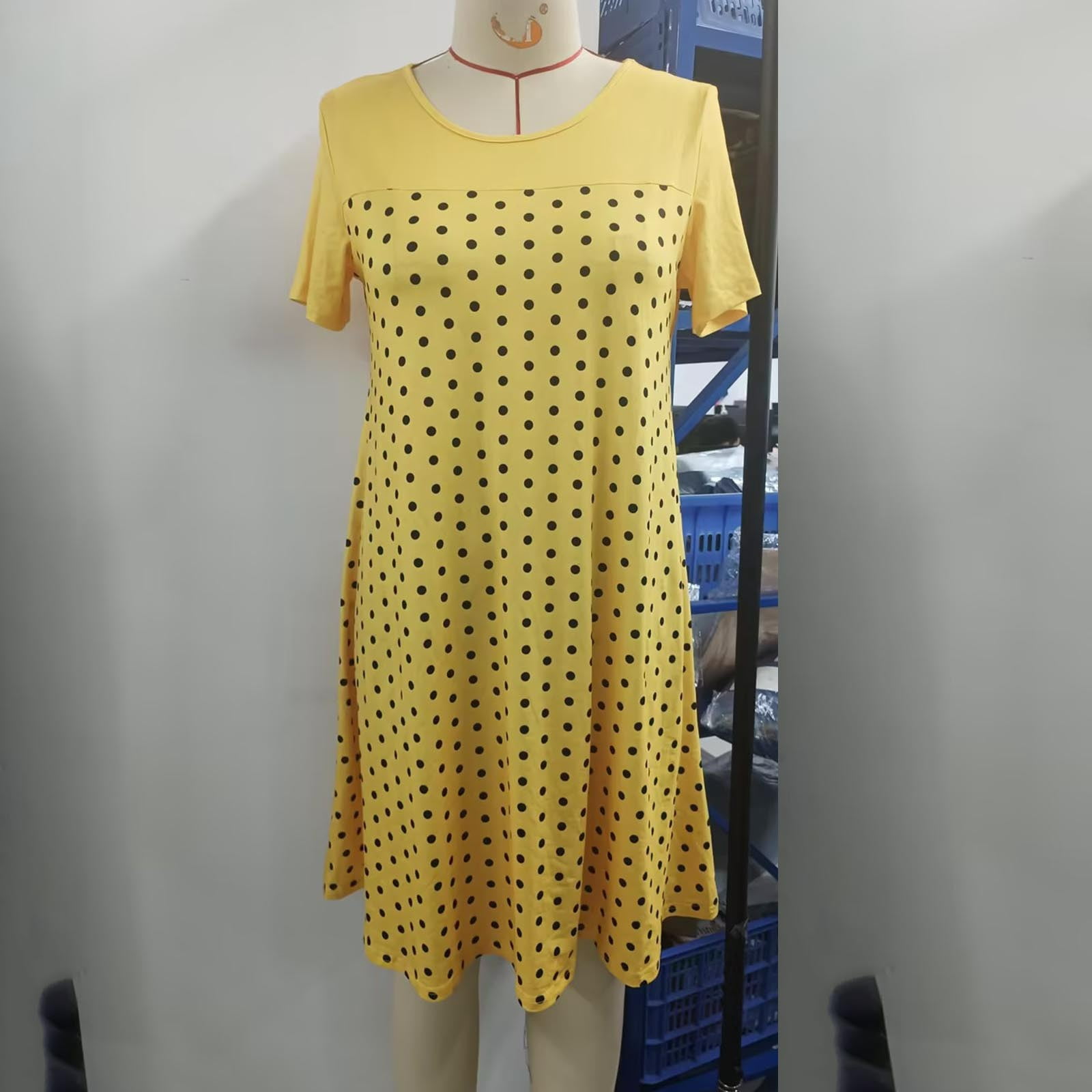 Women's Polka Dot Dress - Printed Short Sleeve Casual Dress, Sizes XS To XL