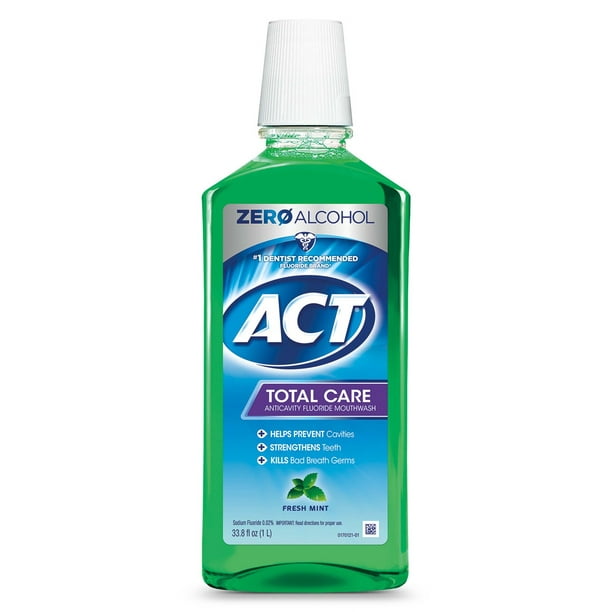 ACT Total Care Anticavity Fluoride Mouthwash With Zero Alcohol, Fresh Mint, 33.8 fl. oz.