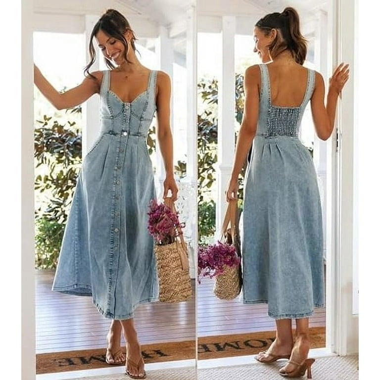denim material dresses Women Casual Denim Dresses Patchwork Turn-Down Collar Sashes Sleeveless  Mini Dresses at Amazon Women's Clothing store