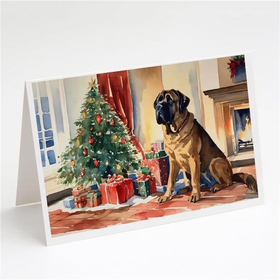 Mastiff Cozy Christmas Greeting Cards Pack of 8 7 in x 5 in