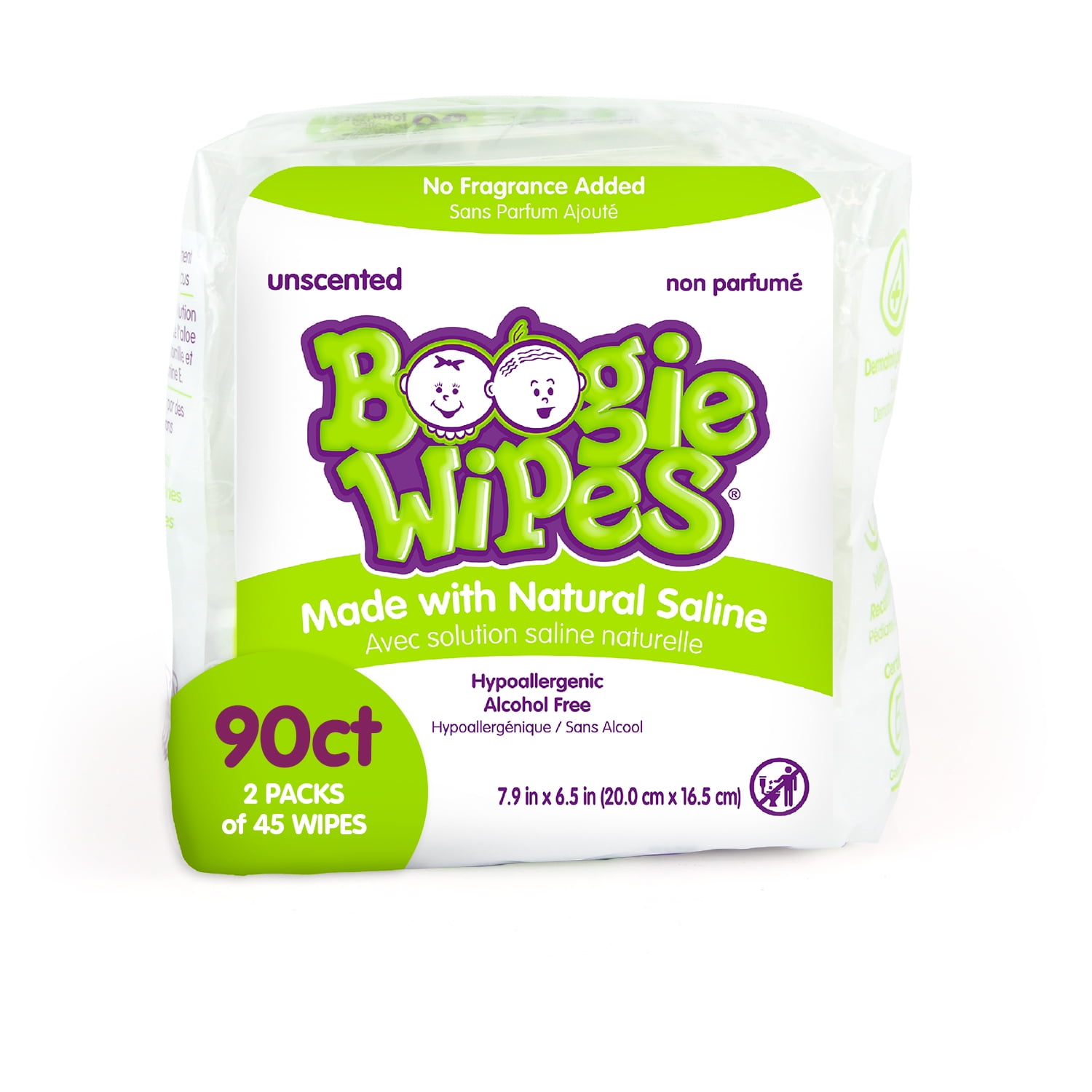 Grape 90 ea Pack of 3 Boogie Wipes Gentle Saline Wipes 