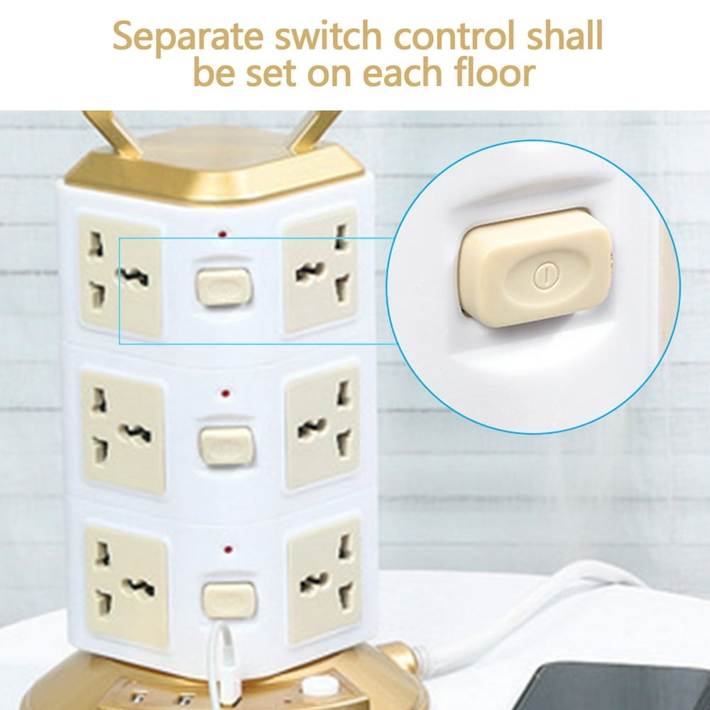 LEEYNEER Power Strip Surge Protector-Power Strip Tower with 3 USB Ports&16  Socket Plugs   6.6 Feet Long Extension Cord- Charging Station Vertical Sock