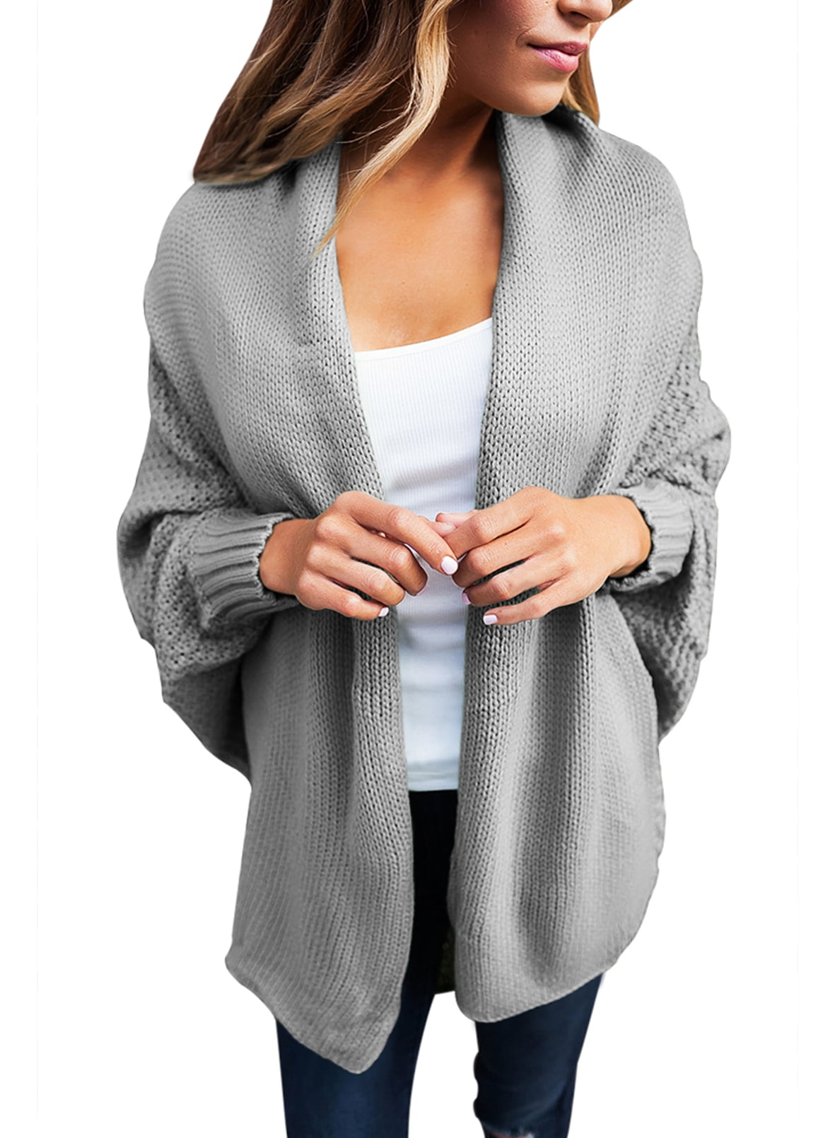 Ladies Women's Knitted Waterfall Cardigans Tops Sweaters Full Sleeves Plus Sizes