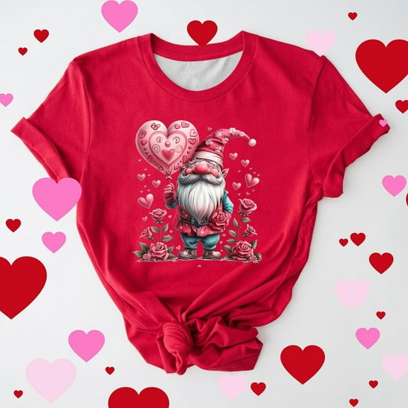 Fartey Valentines Shirts for Women Plus Size Valentine's Graphic Tees Loose Casual Short Sleeve Crewneck Tshirts Cute Holiday Tops Red 3XL