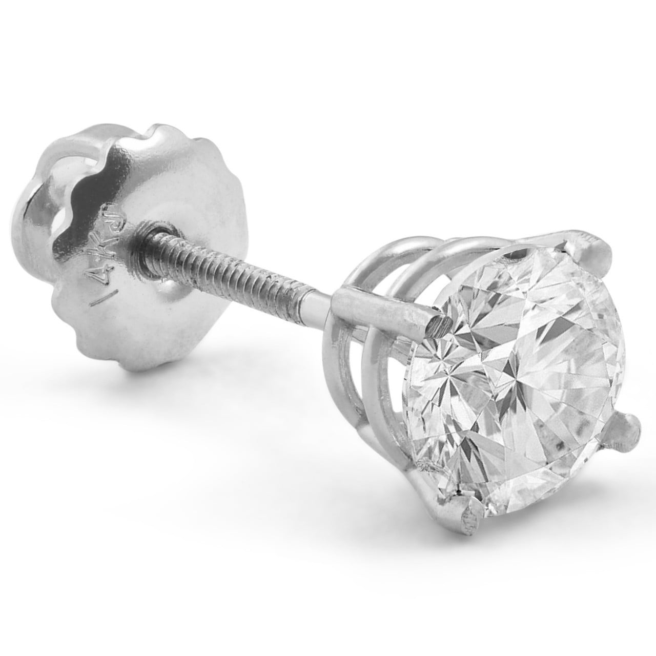 Pompeii 1/3ct Diamond Screw Back 14k White Gold Single Stud Earring (I1,G-H)