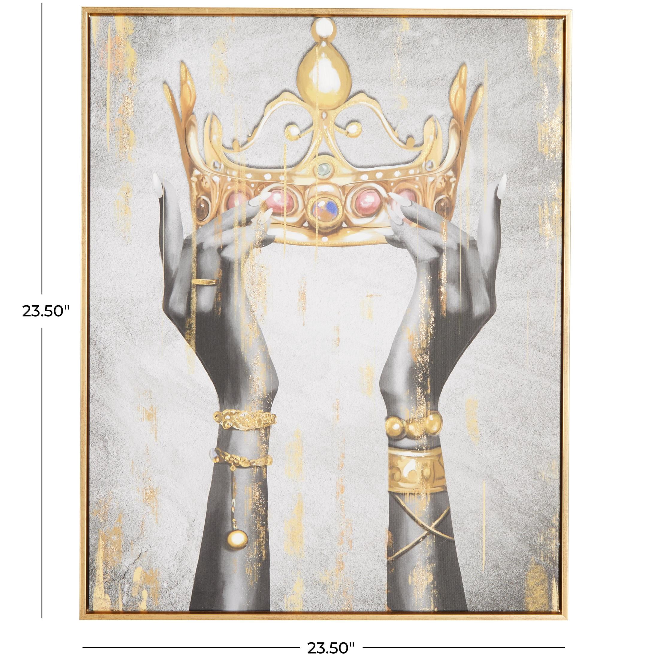 24" x 24" Crown Framed Wall Art with Shaded Hands and Metallic Foil Accents, by DecMode