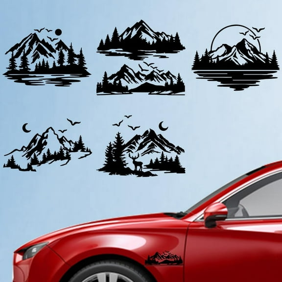 5Pcs Mountains Car Stickers 6.1x5.83 inch Forests Tree Vinyl Car Decals Mountain Scene Graphic Plastic Vehicle Decoration Decals for Auto Window and Body Cling
