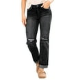 thumbnail image 2 of Pantalones Vaqueros Boyfriend Rectos de Tiro Medio para Mujer, de Mezclilla Elástica y Rasgada, A . Negro S, 2 of 8