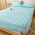 thumbnail image 1 of Ice Silk Summer Mattress Protector - Quilted Waterproof Bed Cover Set, Comfortable Nylon Spandex Topper for All Mattresses, Light Blue, JKODE, 1 of 6