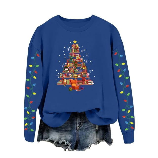 AWZXDE Chandail de Noël pour Femme, Cardigan à Enfiler avec Imprimé d'Arbre de Noël - Haut à Manches Longues à Col Rond pour Femme