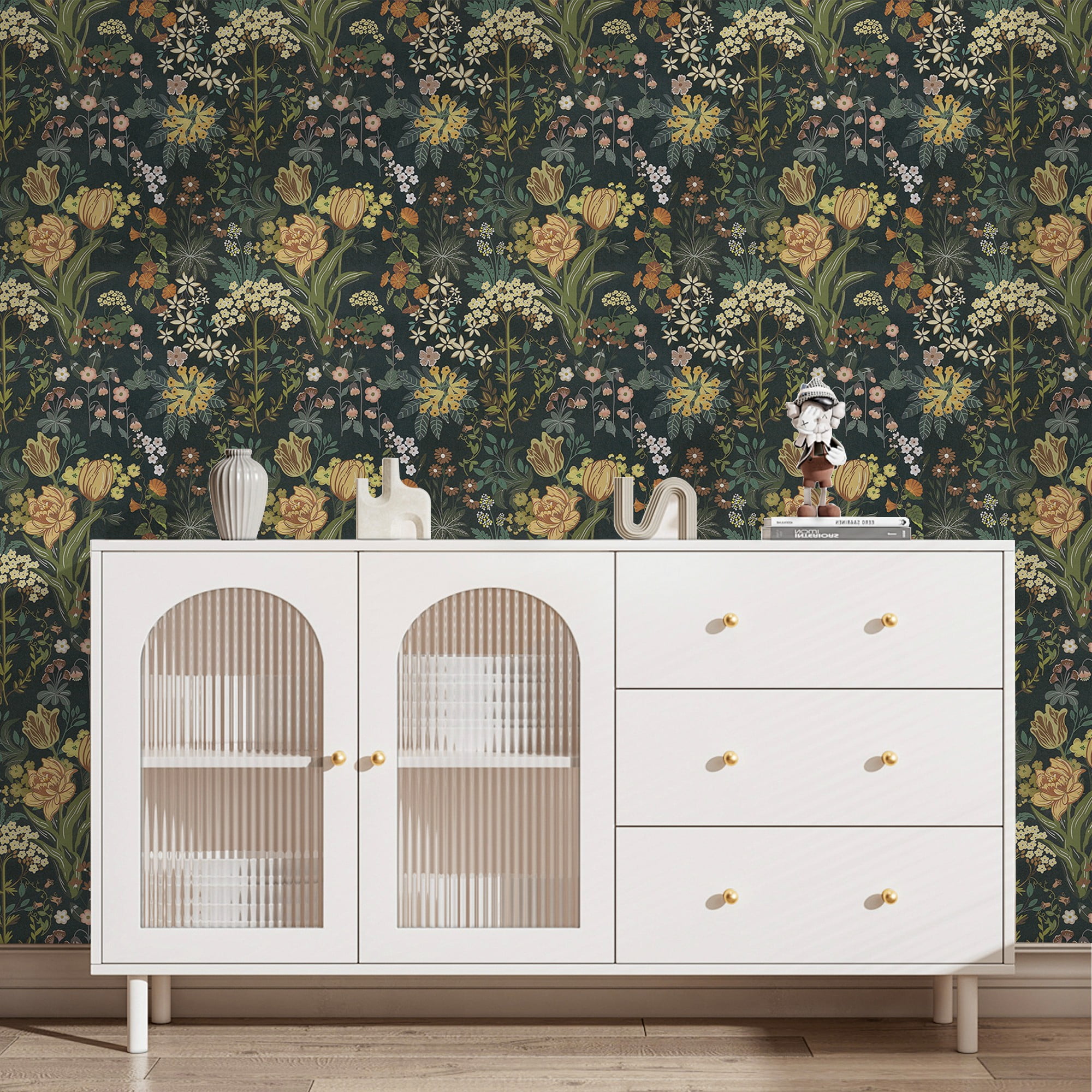 Abyssaly Floral Peel and Stick Wallpaper 17.7-in x 393.7-in Self Adhesive Wall Paper Vinyl for Home Decoration