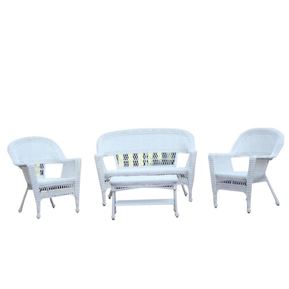 Pemberly Row 4 Piece Resin Wicker Modern Patio Sofa Set in White