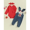 thumbnail image 2 of Suealasg Toddler Girls Christmas Outfits Clothes 3M 6M 9M 12M 18M Baby Girls Long Sleeve Romper Deer Print Suspendder Denim Pant 2Pcs Christmas-themed Clothing for Infant Newborn Girls, 2 of 9