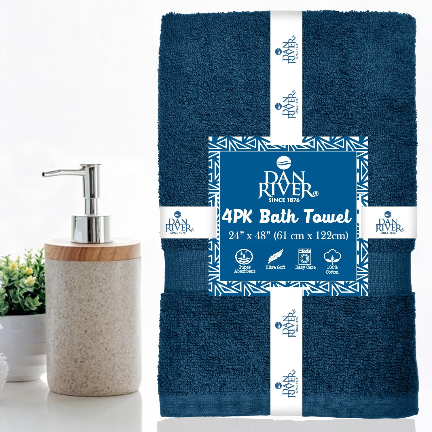 Dan River Bath Towel 6 pack 24x48 in Ultra Soft Quick Drying Cotton Towel - Opal Blue