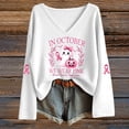 thumbnail image 2 of Women's Cancer Pink Ribbon Graphic Tshirts Plus Size Trendy Letter Printed Long Sleeve Fall Tops Ladies Causal Loose Fit V Neck Tees White02 XL, 2 of 3