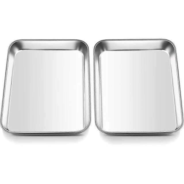 Mini Oven Tray, Stainless Steel Small Baking Trays Sheets Pan, Rectangle Cake Tin Perfect for Baking Cooking Serving