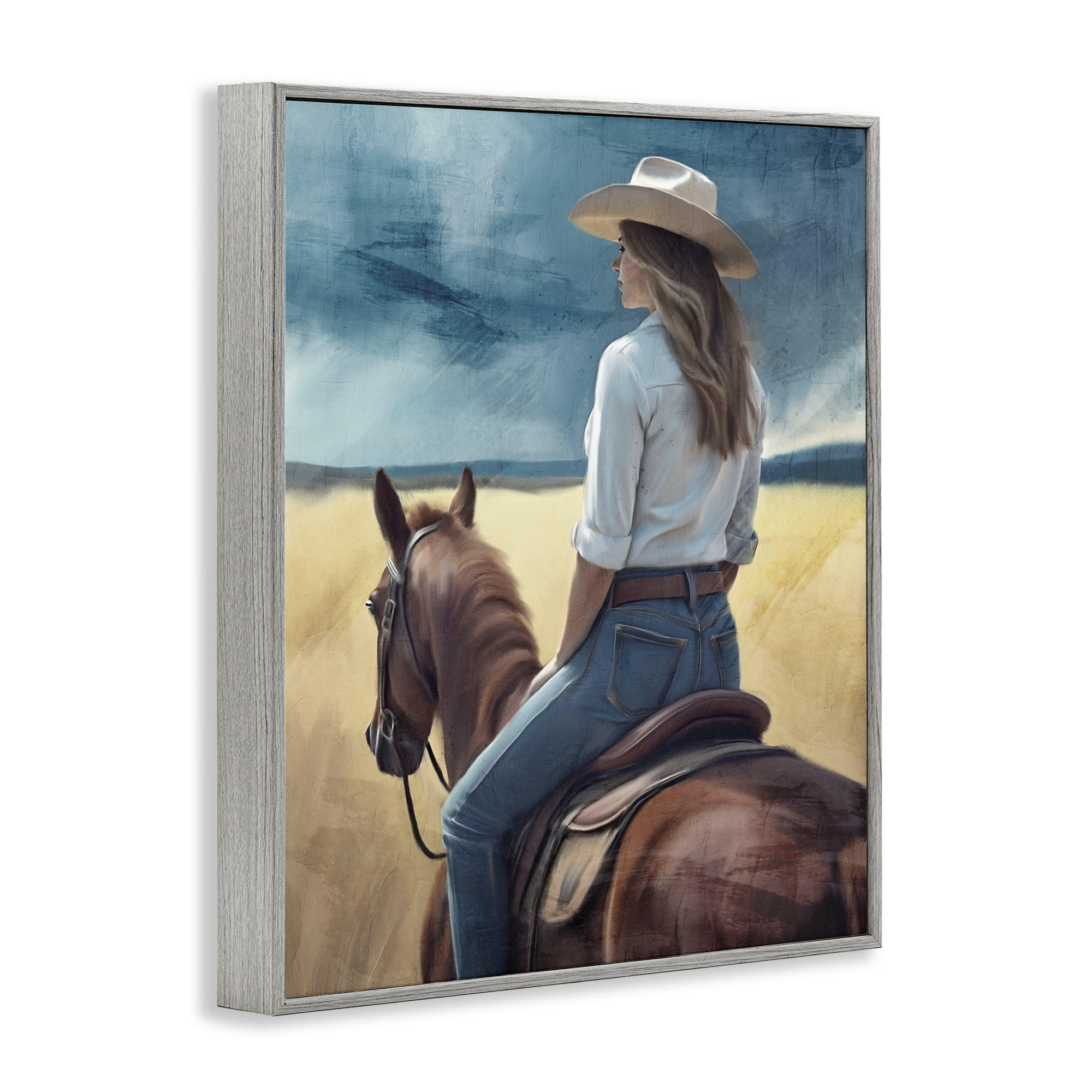 Countryside Cowgirl View Gray Framed Giclee Art, design by Kim Allen