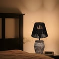 thumbnail image 6 of FSLiving Grey Hand-Made Clay Pot Table Lamp Rechargeable Battery Operated RGB Bulb by Remote, Wireless Mushroom Natural Rattan Black Cone Shade for Bedroom, Console, End Table B-64, 6 of 7