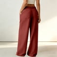 thumbnail image 6 of Women's Cotton Linen Wide Leg Pants Summer Casual Button up High Waisted Loose Trousers with Pockets by Yigetop Red S, 6 of 6