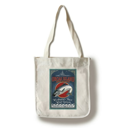 Washington Sign - Orcas Island, Washington - Salmon Vintage Sign - Lantern Press Poster (100% Cotton Tote Bag - Reusable)