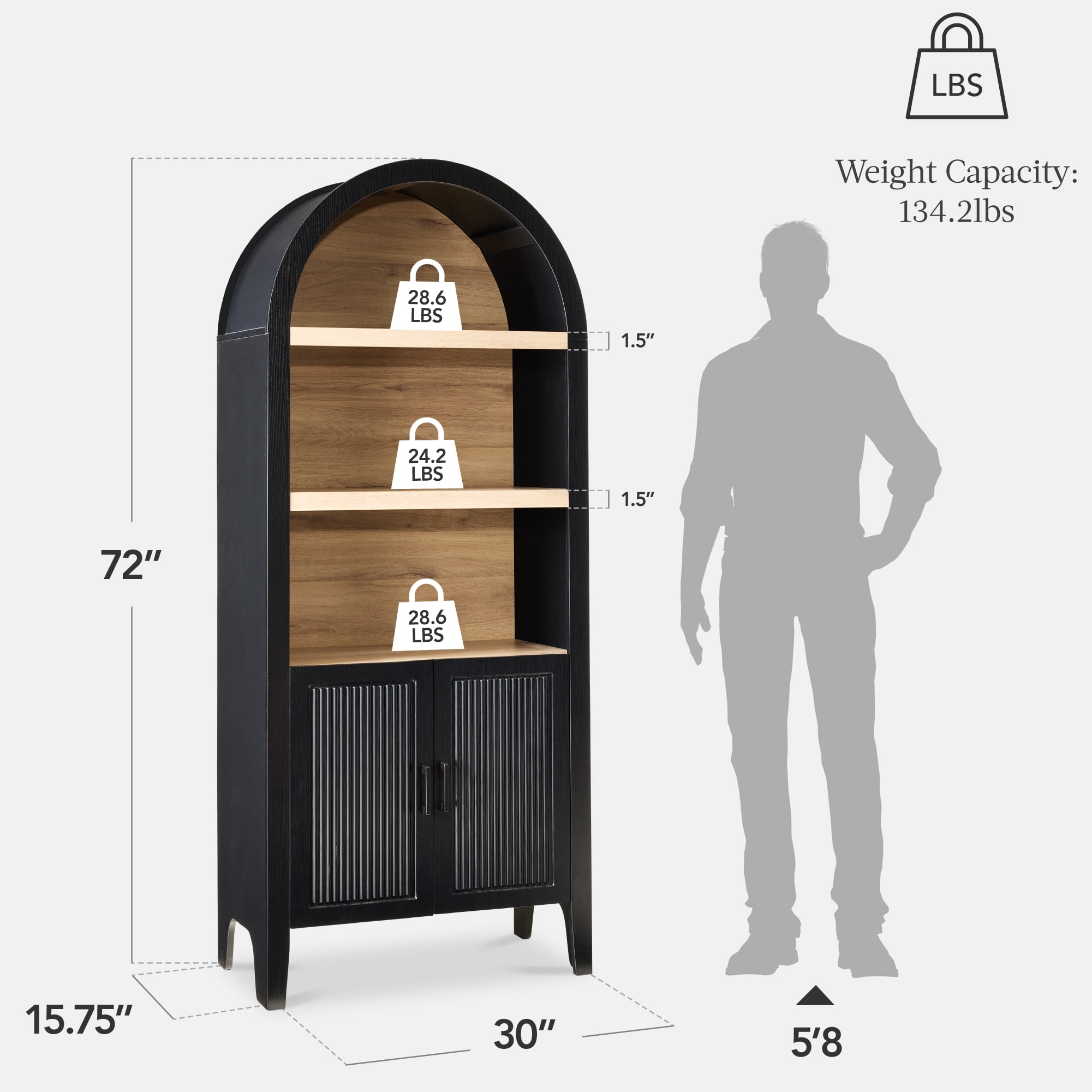 Best Choice Products 72" Tall Arched Pantry Cabinet w/ Doors, 5-Tier Storage Cabinet w/Adjustable Shelves - Black Oak