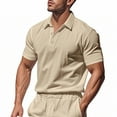 thumbnail image 2 of lcziwo Linen Shirts for Men Summer Casual Polo Shirt Short Sleeve Hippie Casual Beach T-Shirts Ofertas de la semana Khaki XXXL, 2 of 9