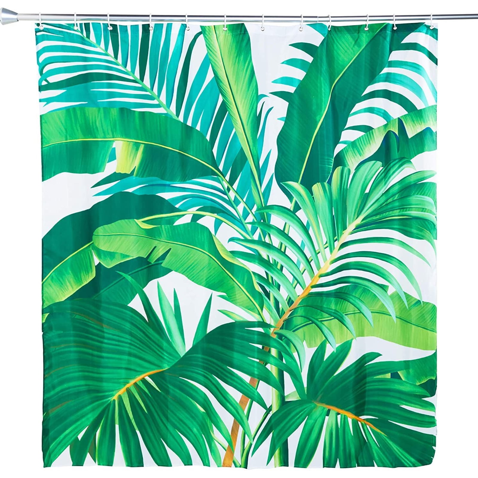 Palm Tropical Green Leaf Bath Shower Curtain Set Polyester with 12 Hooks for Bathroom Decor 70'x71'