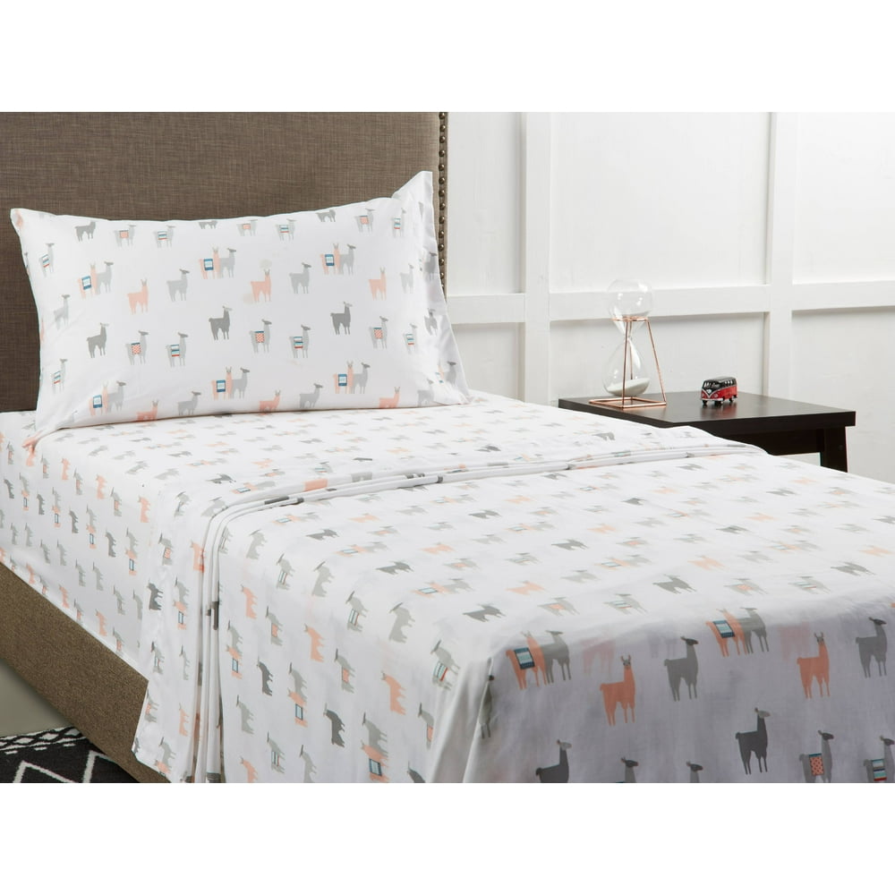 Mainstays 180 Thread Count Novelty Bedding Sheet Set, White, Twin XL