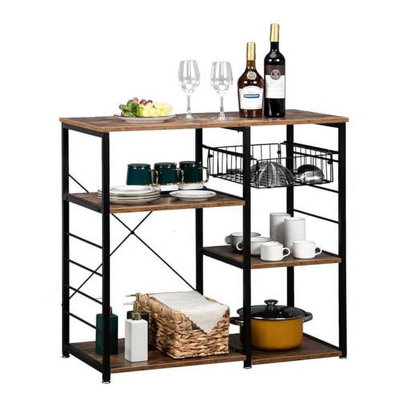 UBesGoo Large Capacity Bakers Rack Microwave Oven Stand, Kitchen Utility Storage Shelf, Multi-purpose Table Workstation, Rustic Brown