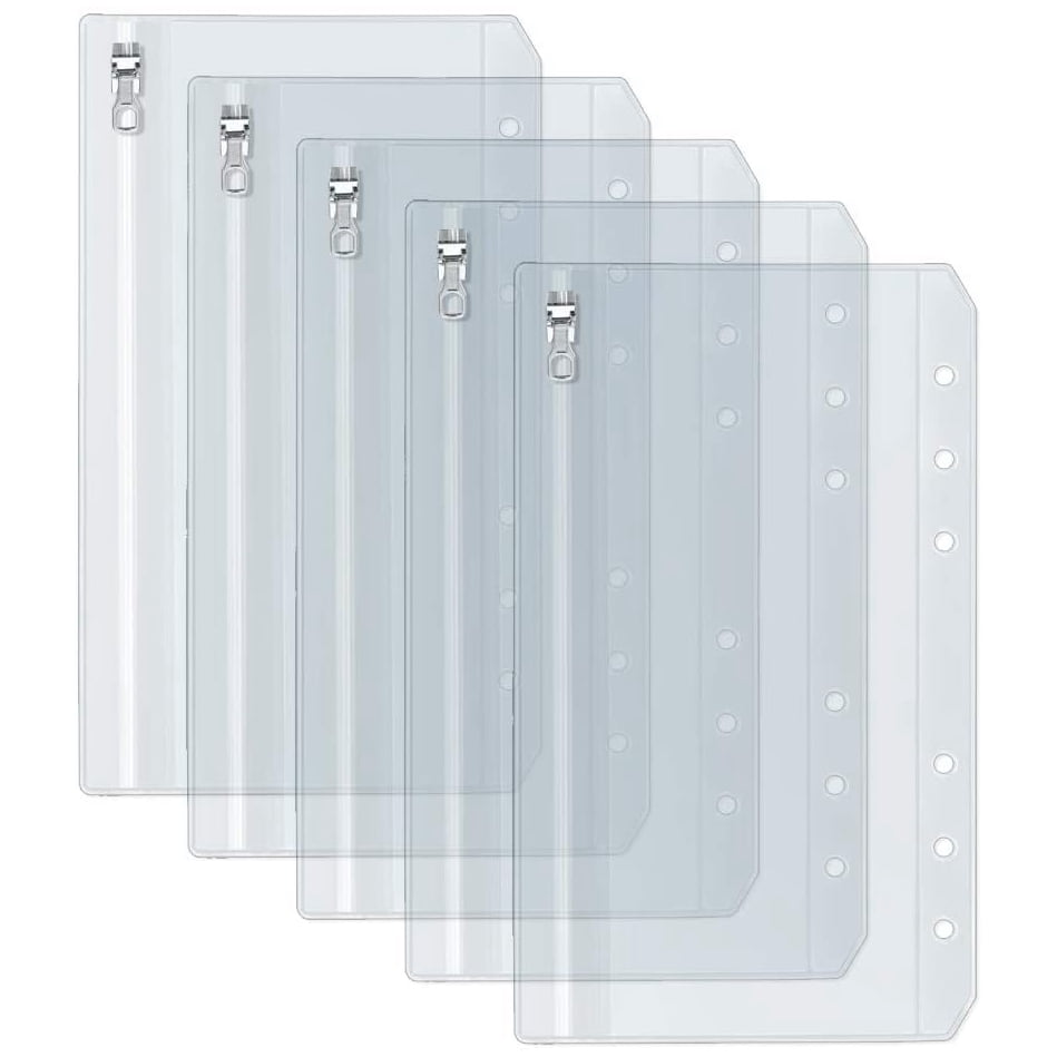 TM DadaCrafts 4-Packs Clear Plastic Zipper Pockets for A6 6-Ring Notebook Binder 