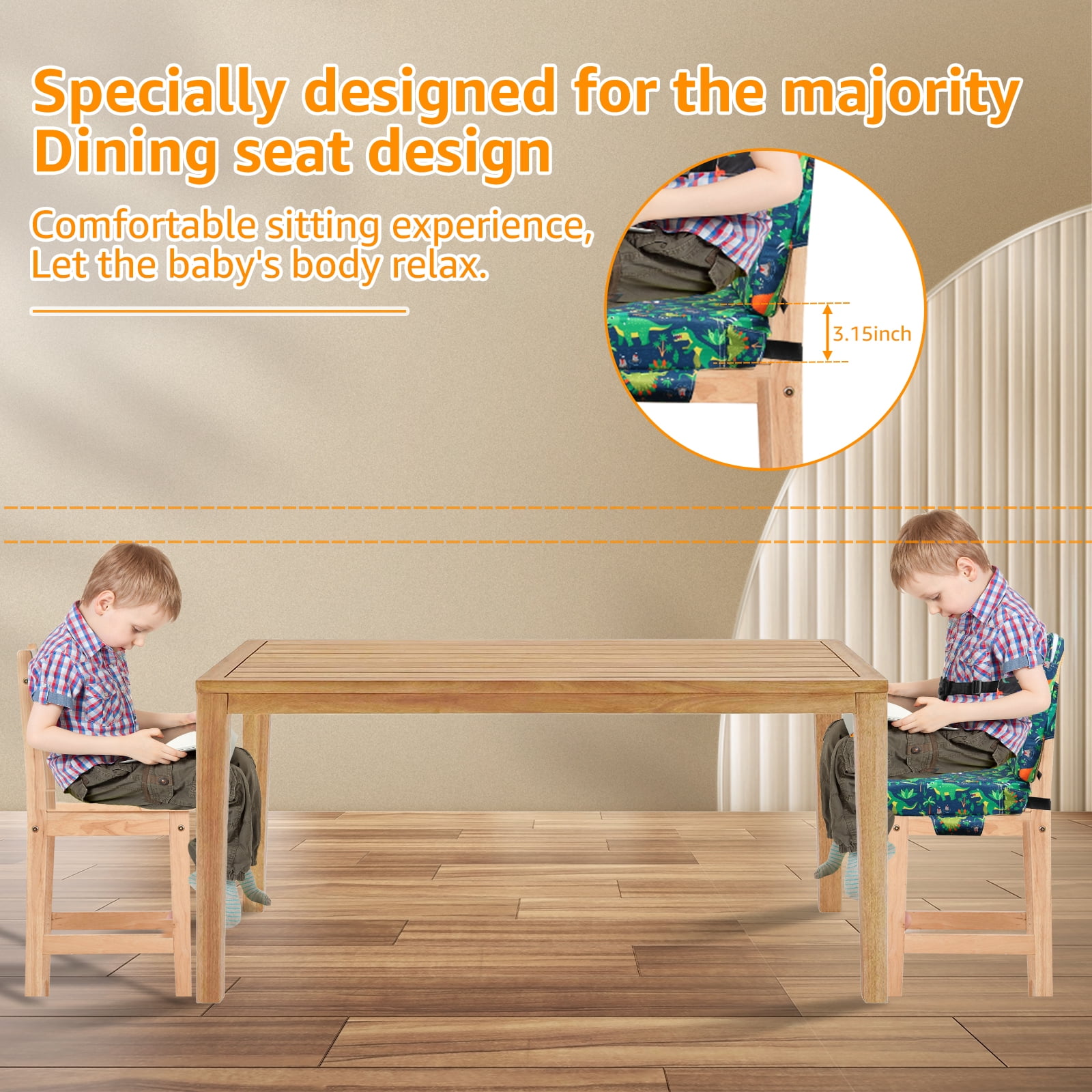 Dznils Toddler Booster Seat for Dining Table, with Backrest, Safety Buckles, Non-Slip Bottom, Green