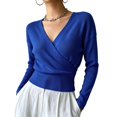 thumbnail image 2 of Women Wrap V-Neck Sweater Soft Long Sleeve Knit Pullover Top Slim Fit Waist Cropped Sweaters, S, 2 of 5