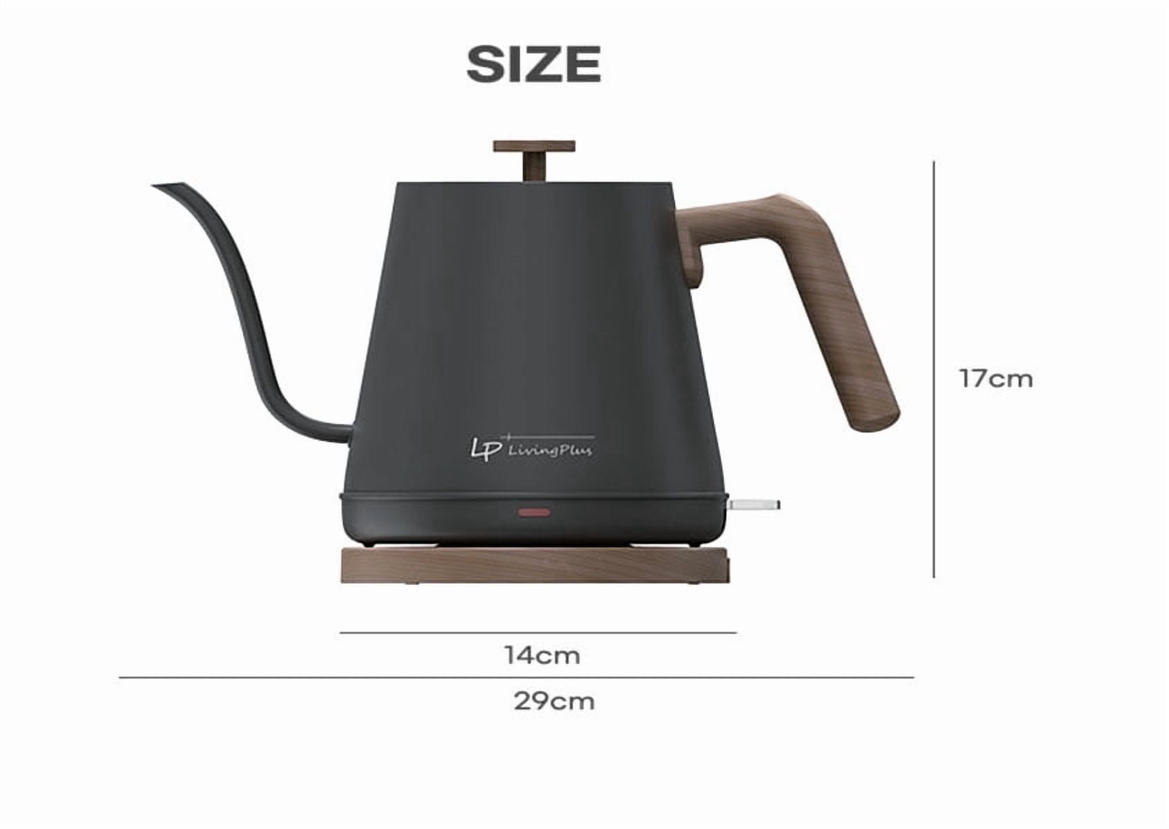 LP Living Plus 1200W 4-Cup Electric Gooseneck Kettle, Stainless Steel, Black