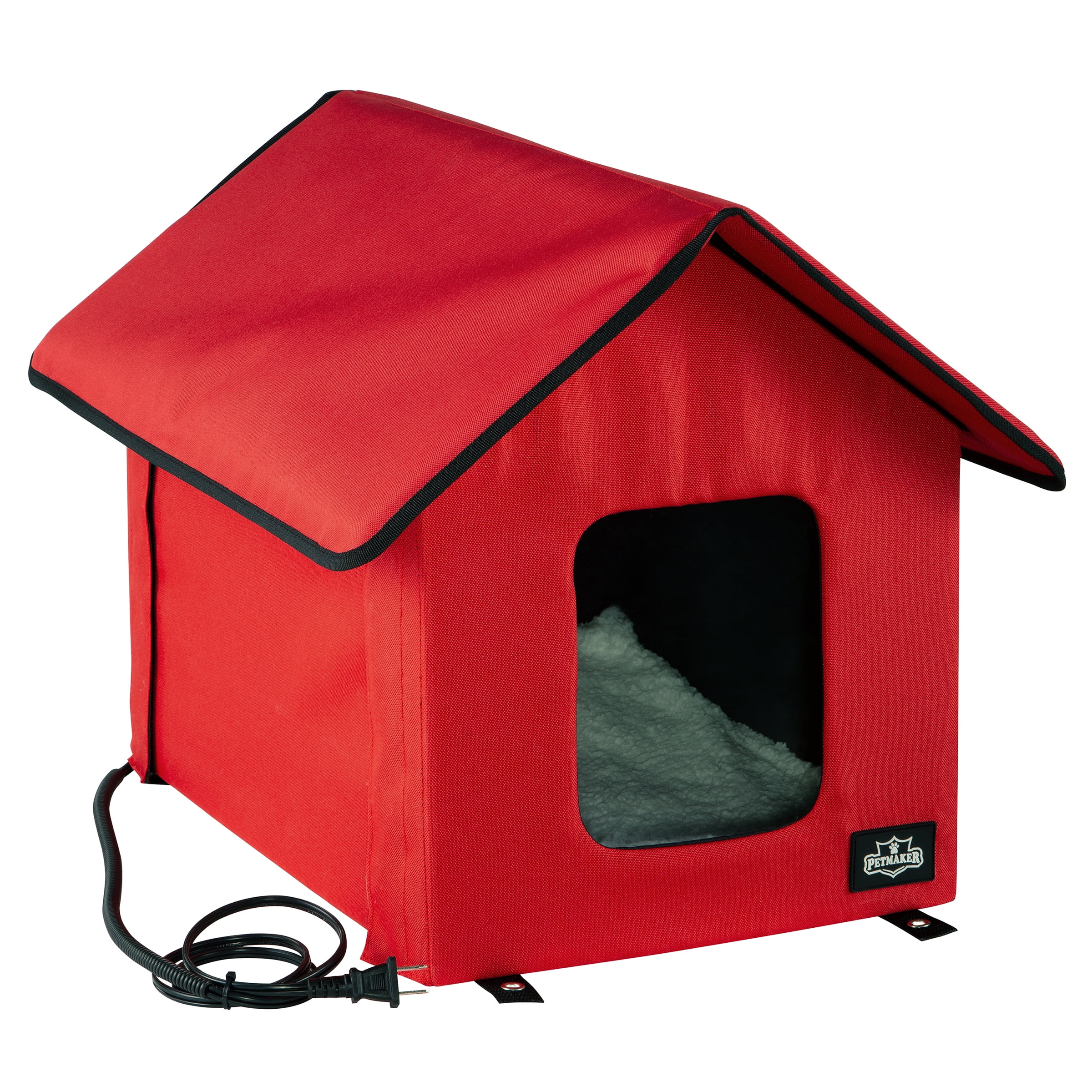 PETMAKER Heated Cat House with Heating Pad and Sherpa Cover (Red)