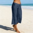 thumbnail image 2 of Horkkom Linen Pants Women Summer Elastic Waist Capris Pants Casual Flowy Beach Pants with Pockets S, 2 of 8