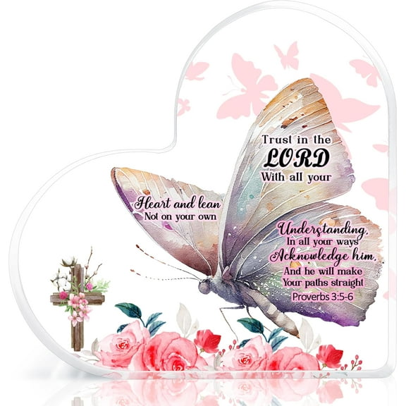 Christian Gifts for Women, Catholic Gifts, Religious Gifts, Inspirational Gifts with Bible Verse and Prayers, Pink Butterfly Acrylic Hearts Decoration for Friend Home Office (Trust Lord)