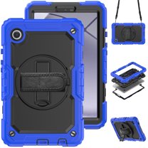 Case for Samsung Galaxy Tab A11/A9 8.7 inch 2025/2023 with Screen Protector, 360 Degree Rotating Kickstand Hand Strap Heavy Duty Shockproof Cover with Shoulder Strap, Blue