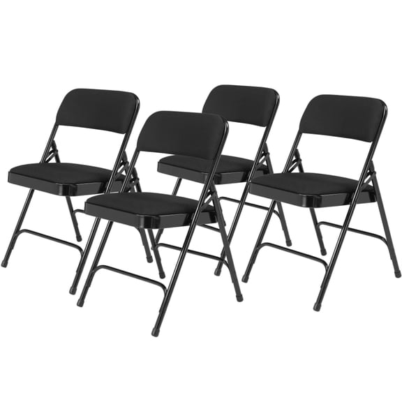 Pemberly Row 29.5" Fabric Upholstered Folding Chair in Black (Set of 4)