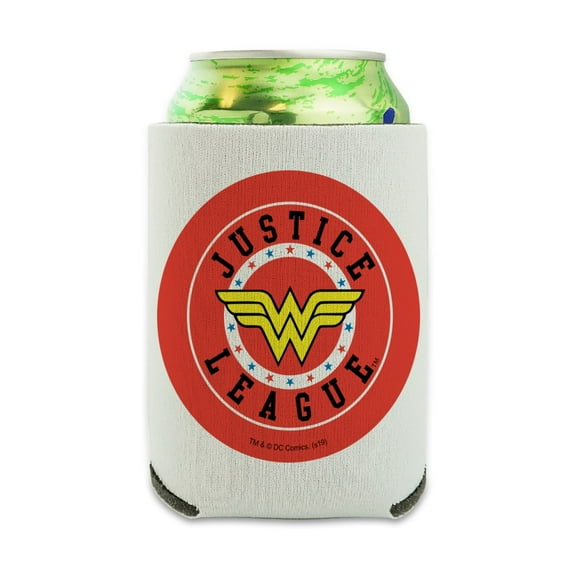 Justice League Wonder Woman Athletic Logo Can Cooler - Drink Sleeve Hugger Collapsible Insulator - Beverage Insulated Holder