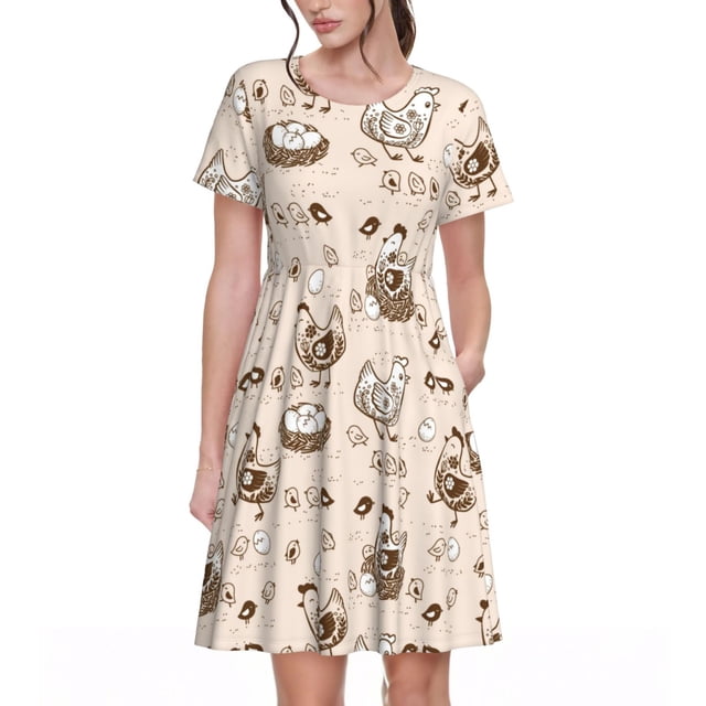 Fotbe Retro Rooster Vestido Largo de Moda para Mujer, Vestido Tipo Camiseta con Manga Corta y Estilo Casual a Rayas y Bloques de Color
